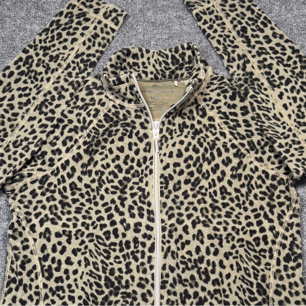 Tommy Bahama Olive Leopard Print Zip Up Sweater